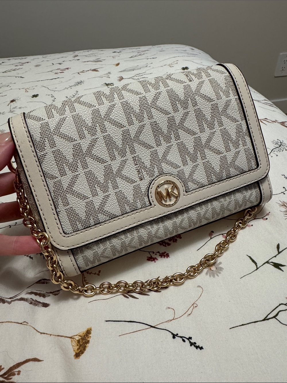 Michael Kors Cream/Beige MK Logo Chain Crossbody Bag